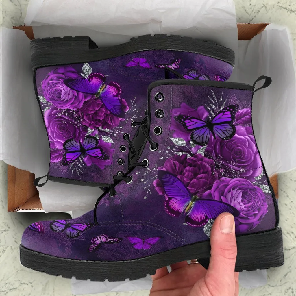 Purple Boots - Butterfly Shoes #106 Purple | Combat Boots, Custom Shoes, Women's Boots, Aesthetic Shoes, Boho Shoes, Vintage Sorority Shoes