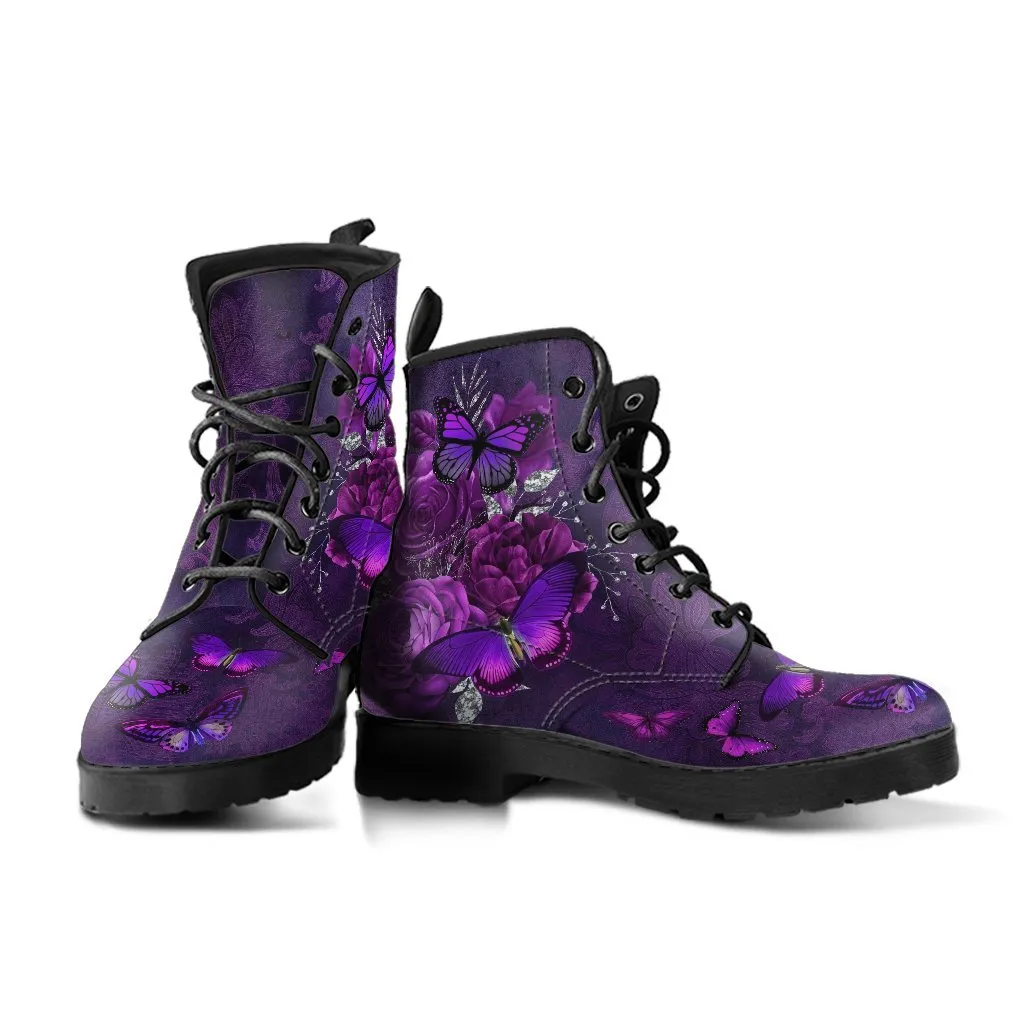 Purple Boots - Butterfly Shoes #106 Purple | Combat Boots, Custom Shoes, Women's Boots, Aesthetic Shoes, Boho Shoes, Vintage Sorority Shoes