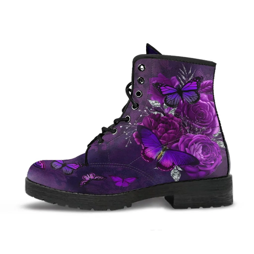 Purple Boots - Butterfly Shoes #106 Purple | Combat Boots, Custom Shoes, Women's Boots, Aesthetic Shoes, Boho Shoes, Vintage Sorority Shoes