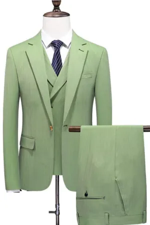 Sage Three Pieces Notched Lapel Prom Suits for Men One Button Wedding Suits