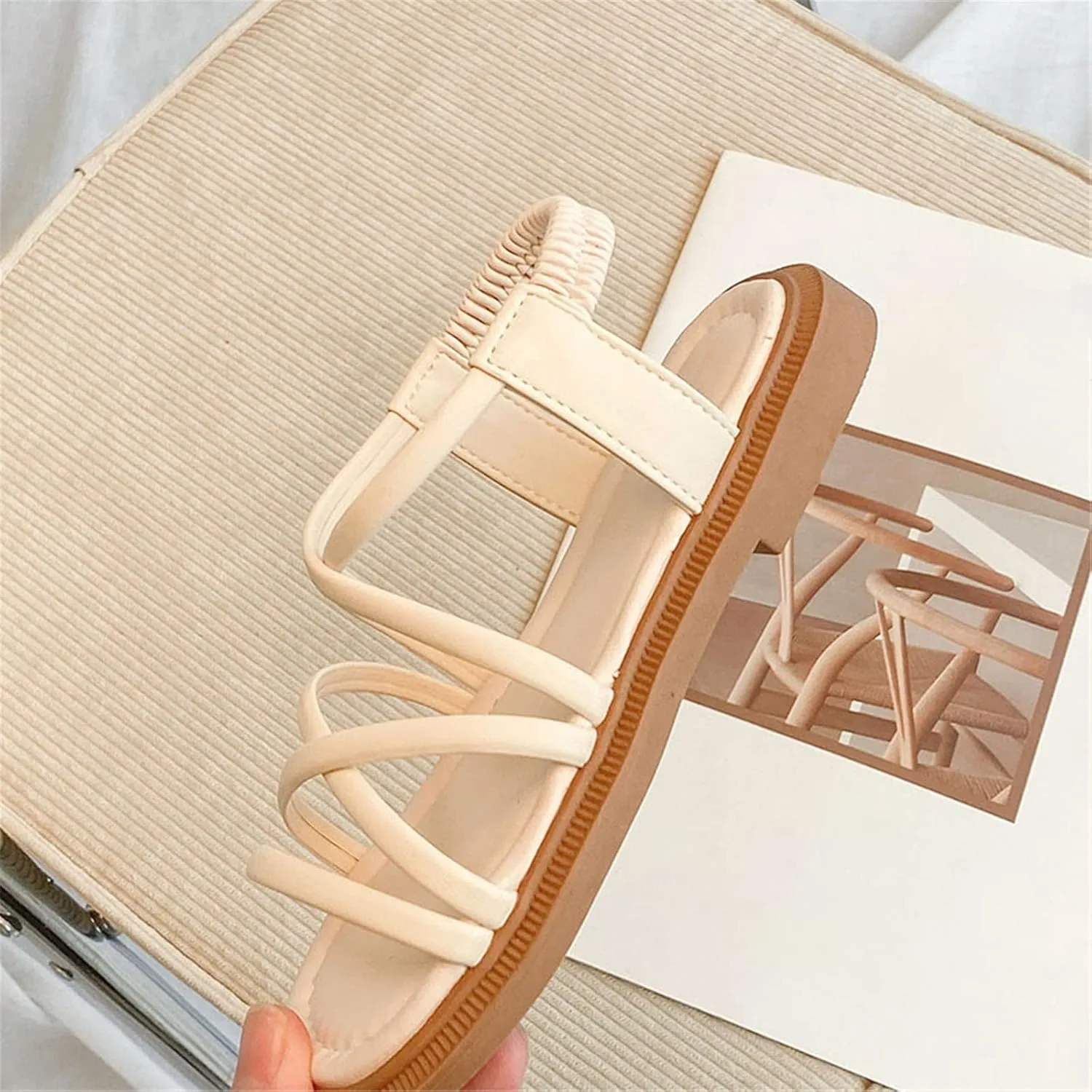 Sandals for Girls Open Toe Cute Flat Dress Sandals Ankle Strap Summer Beach Shoes Toddler/Little Kid/Big Kid (Beige, 3 Big Kids)
