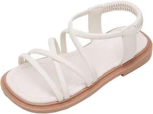 Sandals for Girls Open Toe Cute Flat Dress Sandals Ankle Strap Summer Beach Shoes Toddler/Little Kid/Big Kid (Beige, 3 Big Kids)