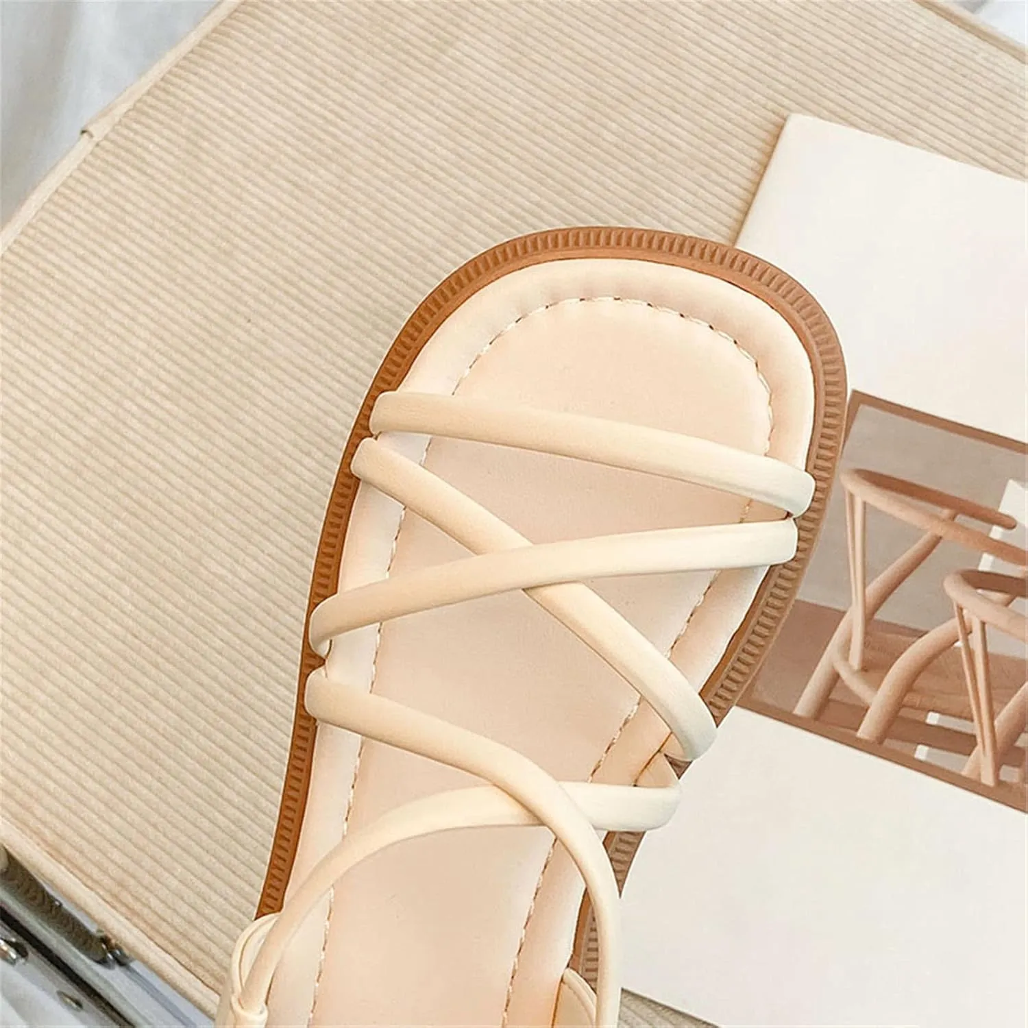 Sandals for Girls Open Toe Cute Flat Dress Sandals Ankle Strap Summer Beach Shoes Toddler/Little Kid/Big Kid (Beige, 3 Big Kids)