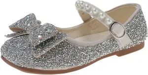 Sequins Sandals For Little Girls Toddler Kids Bow Pearl ow Heels Shoes Summer Casual Dress Dance Shoes Glitter Loafers
