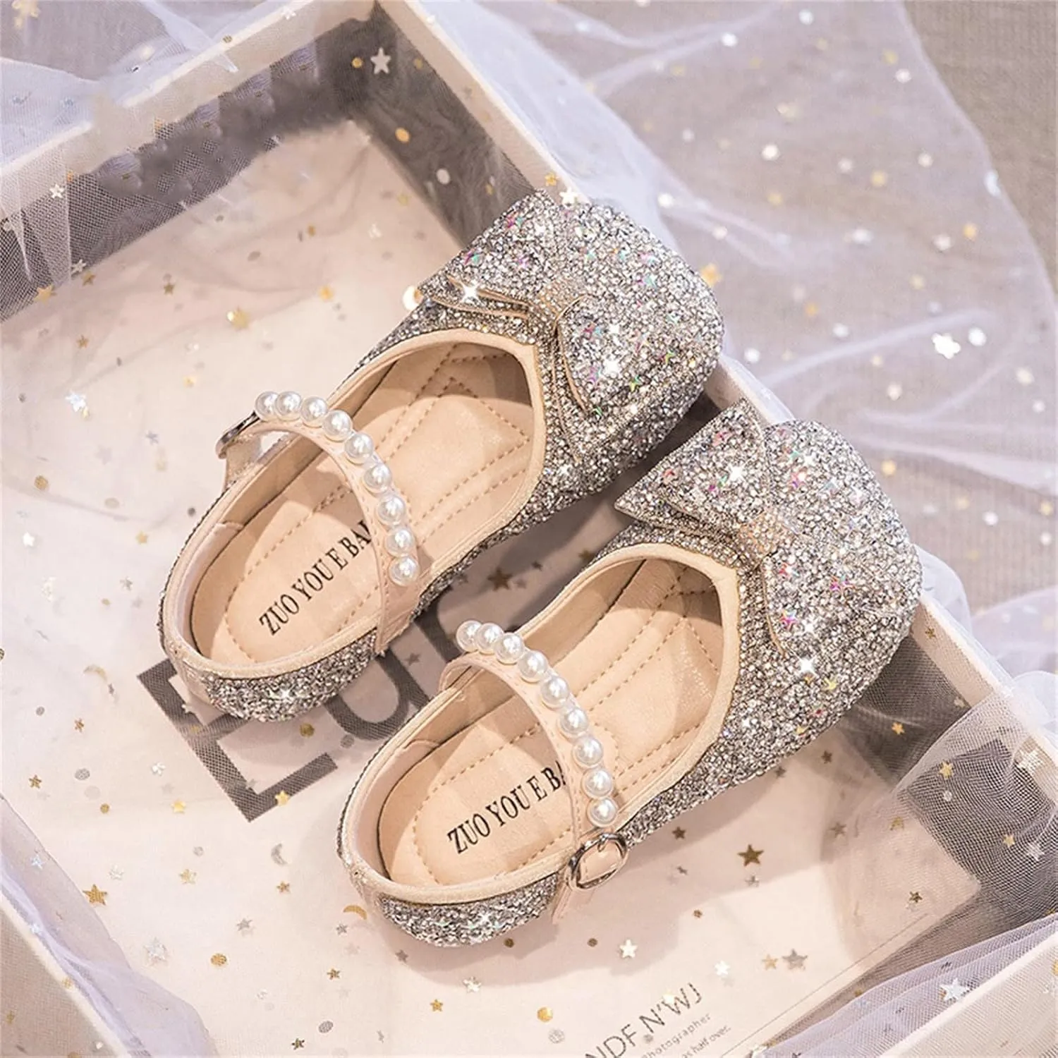 Sequins Sandals For Little Girls Toddler Kids Bow Pearl ow Heels Shoes Summer Casual Dress Dance Shoes Glitter Loafers
