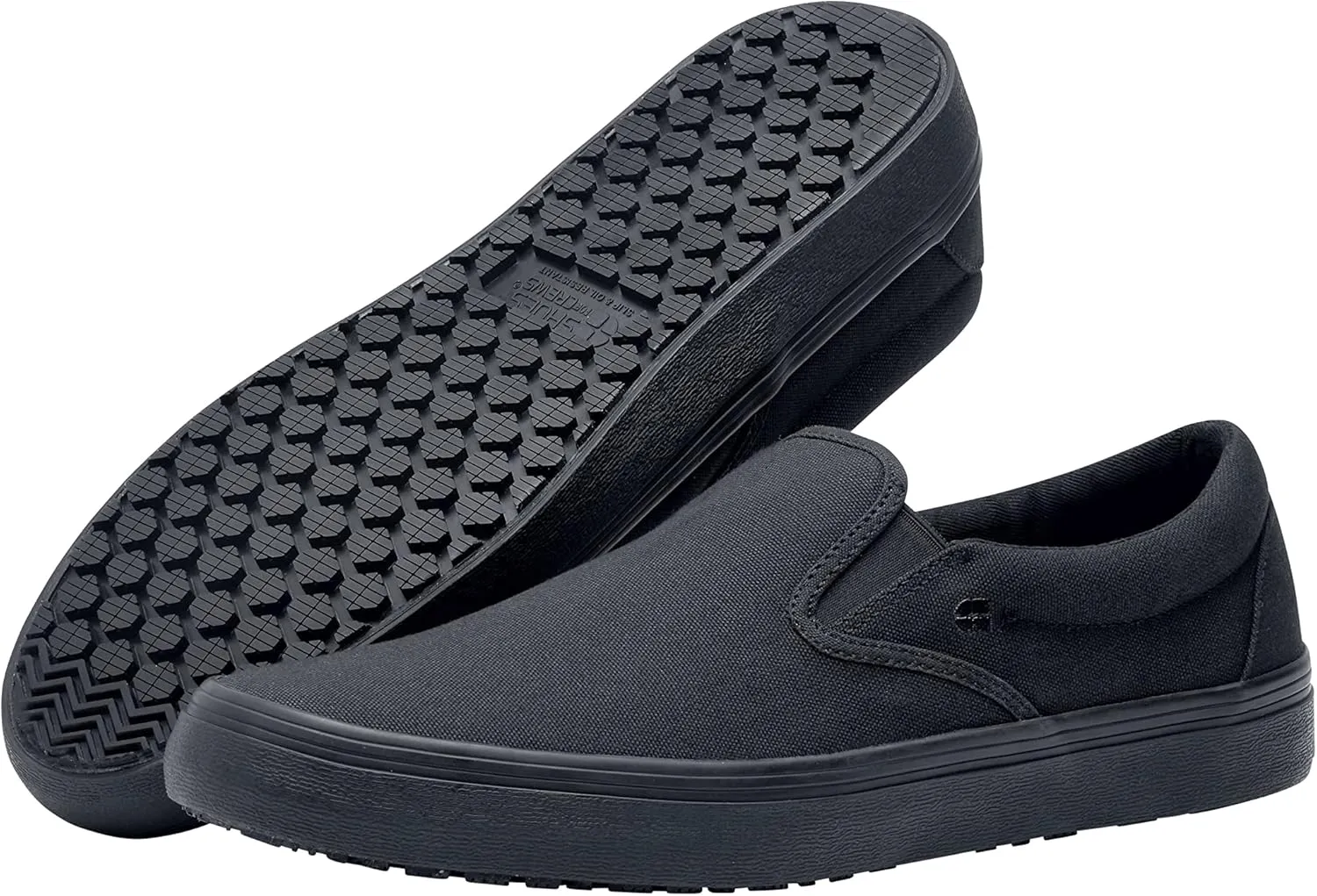 Shoes for Crews Merlin, Slip-On, Men's, Women's, Unisex, Slip Resistant Work Shoes, Black Leather, Men's Size 4.5 Wide, Women's Size 6 Wide