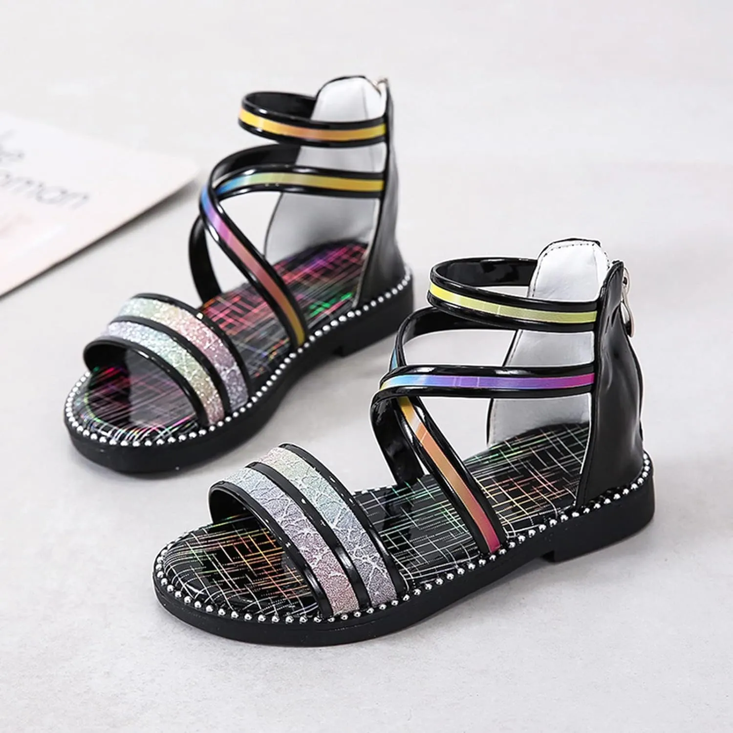 Shoes for Kids,Girls Sandals with Zipper Strappy Sandals Toddler Princess Shoes Dress Shoes 2-12 Years