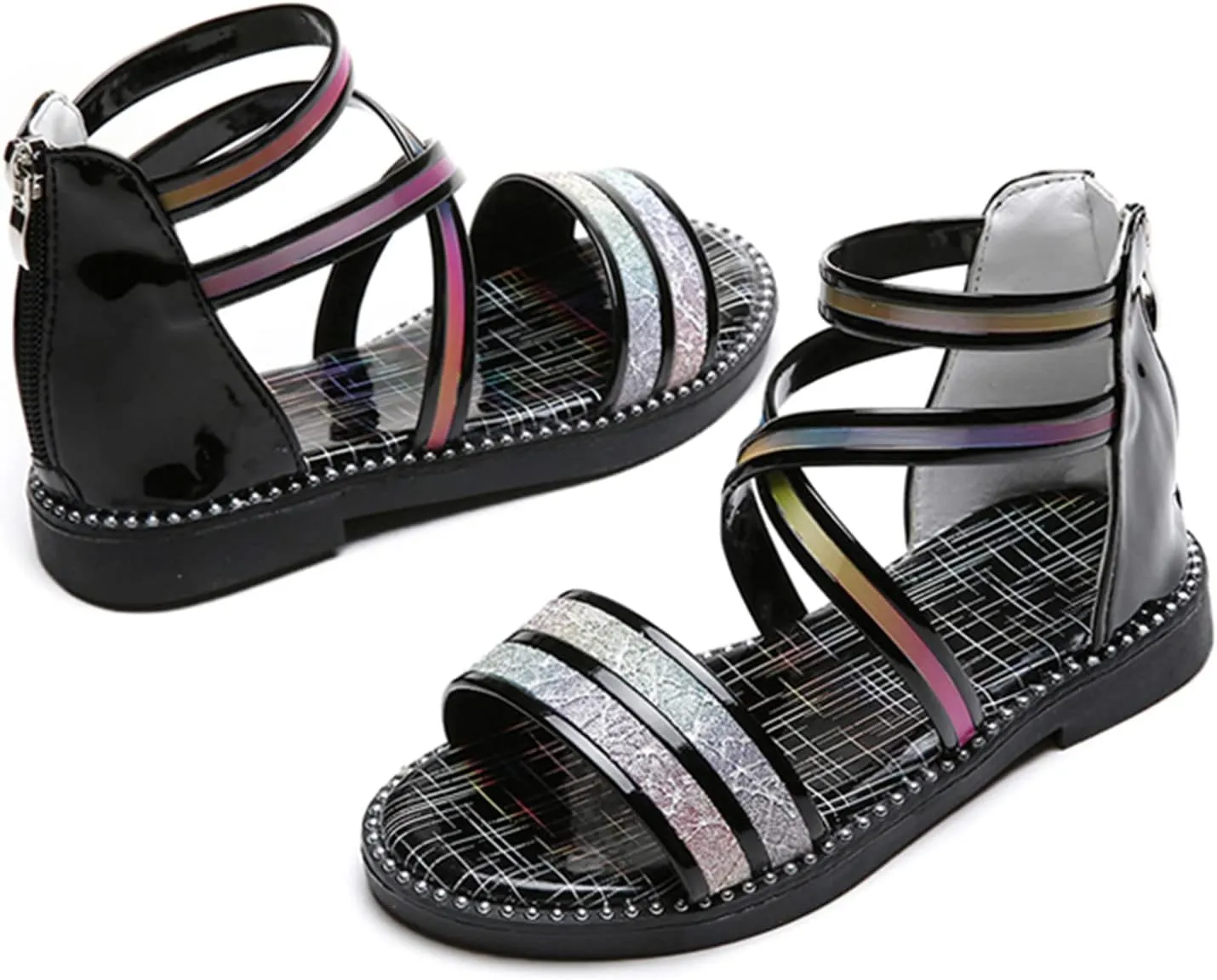 Shoes for Kids,Girls Sandals with Zipper Strappy Sandals Toddler Princess Shoes Dress Shoes 2-12 Years