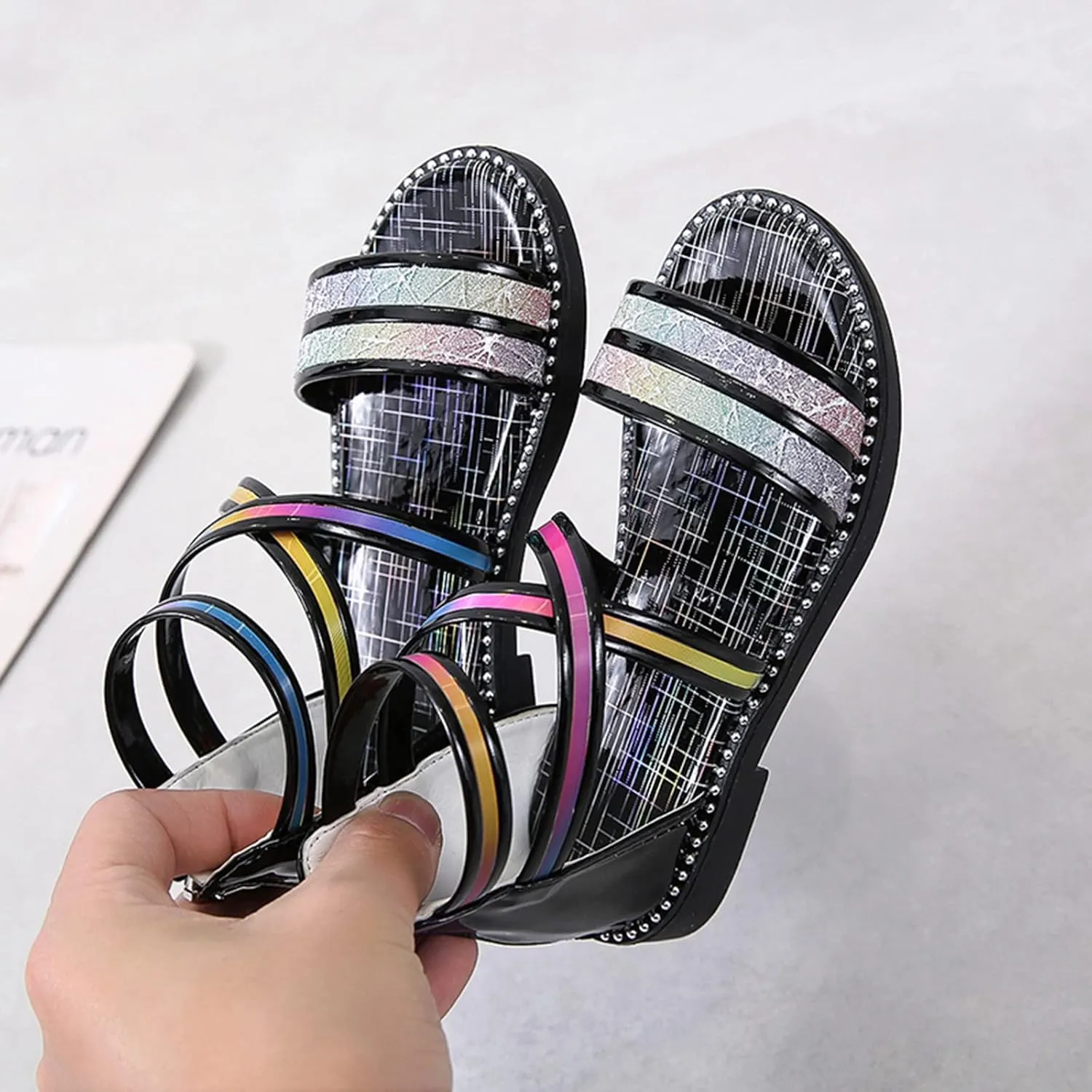 Shoes for Kids,Girls Sandals with Zipper Strappy Sandals Toddler Princess Shoes Dress Shoes 2-12 Years