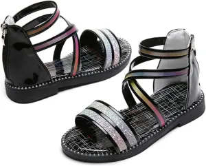Shoes for Kids,Girls Sandals with Zipper Strappy Sandals Toddler Princess Shoes Dress Shoes 2-12 Years