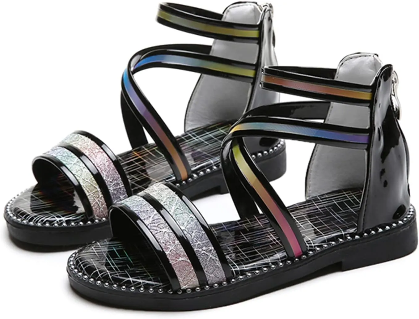 Shoes for Kids,Girls Sandals with Zipper Strappy Sandals Toddler Princess Shoes Dress Shoes 2-12 Years