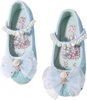 Size 3 Wide Shoes Children's Leather Shoes Female Spring and Autumn Princess Shoes Glitter Pink Blue Flat Single Shoes (Sky Blue, 2.5 Big Kids)