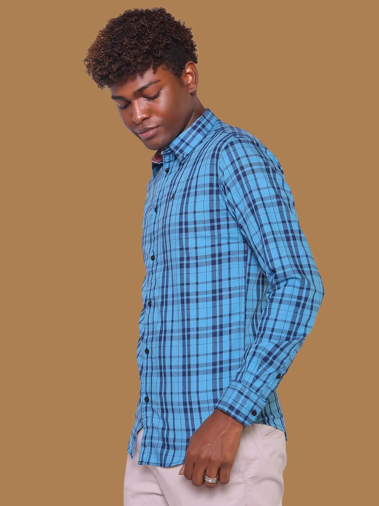 Sky Blue Checks Shirt for Men (GBM9002)