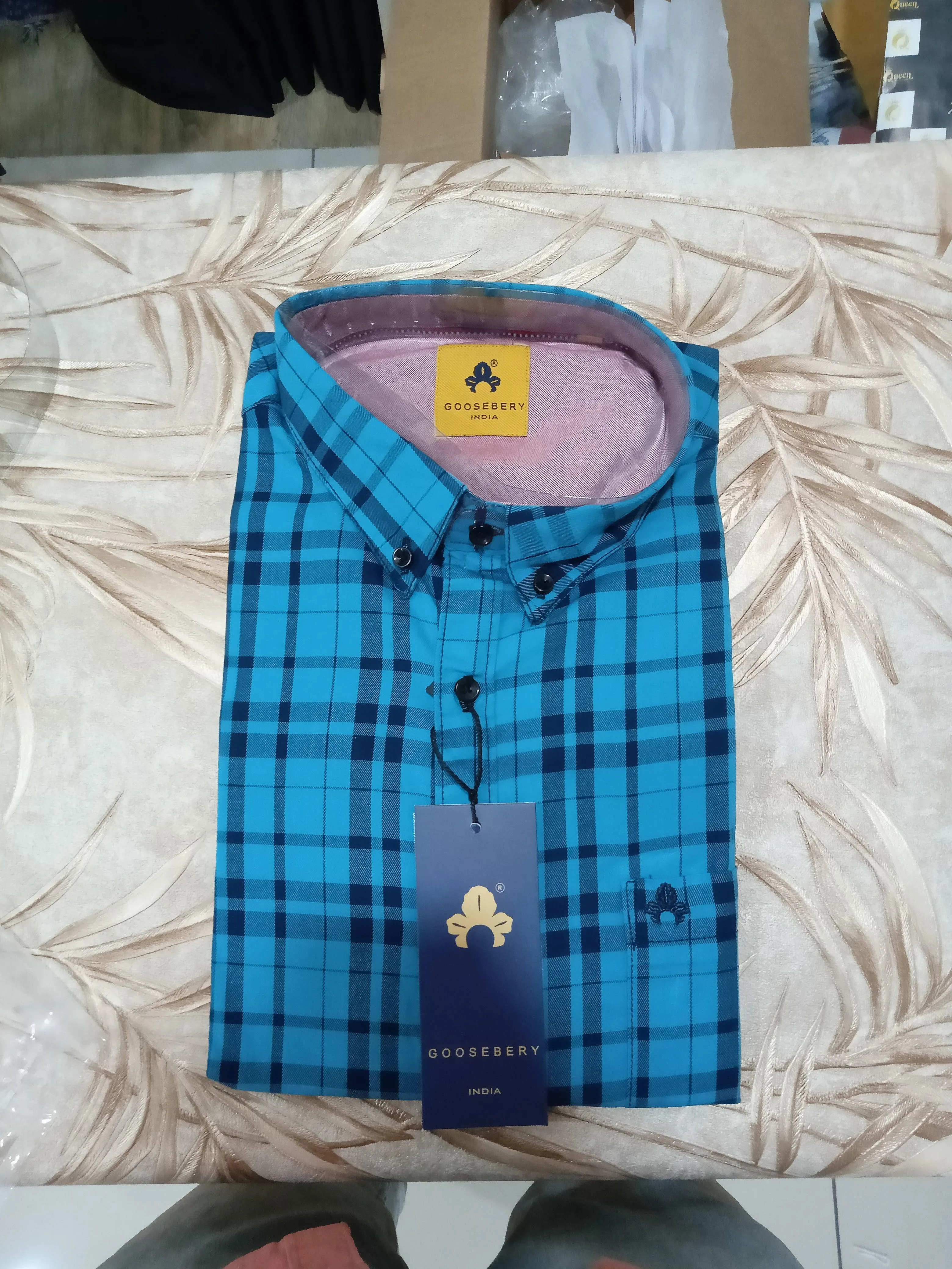 Sky Blue Checks Shirt for Men (GBM9002)
