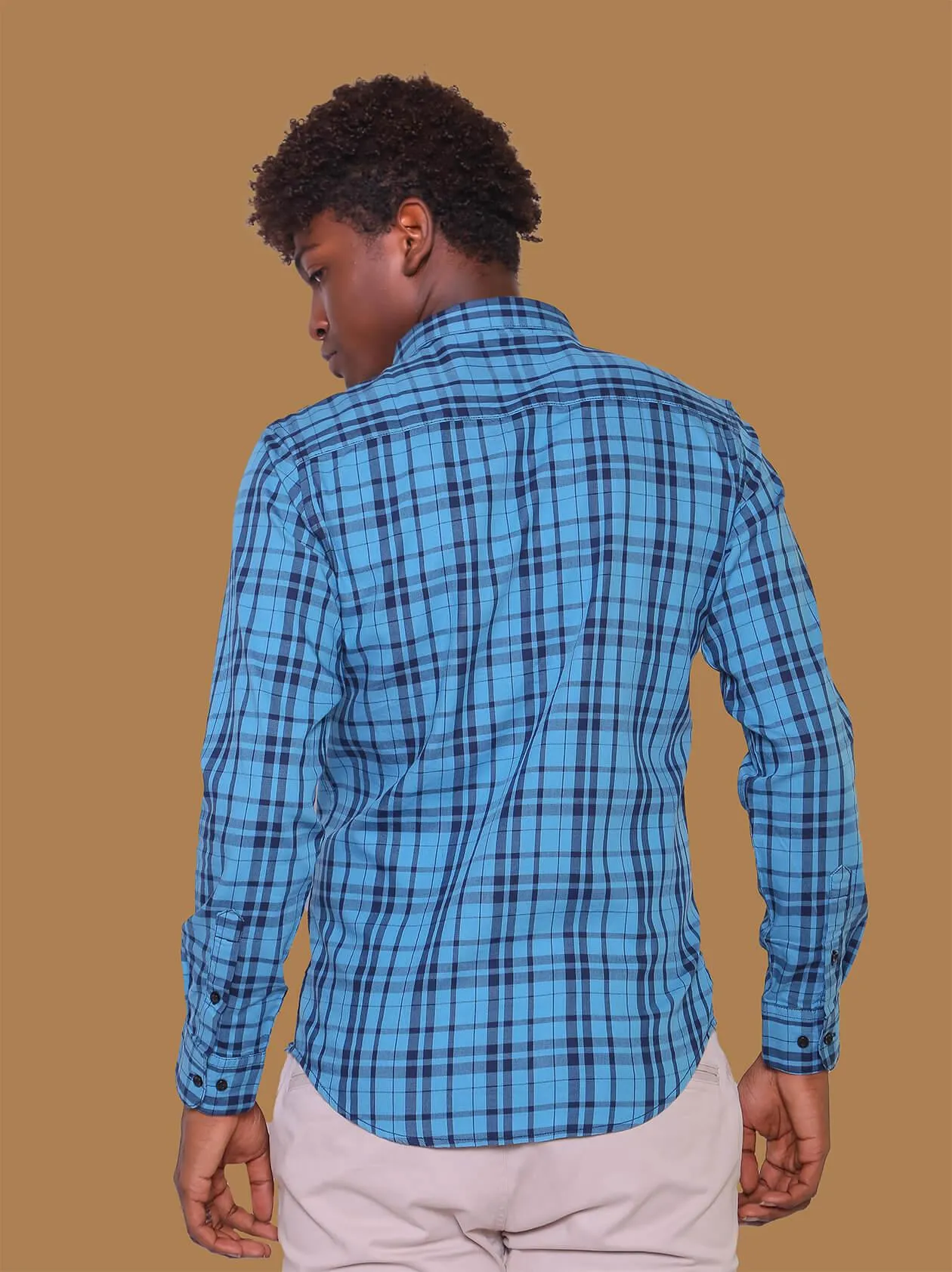 Sky Blue Checks Shirt for Men (GBM9002)