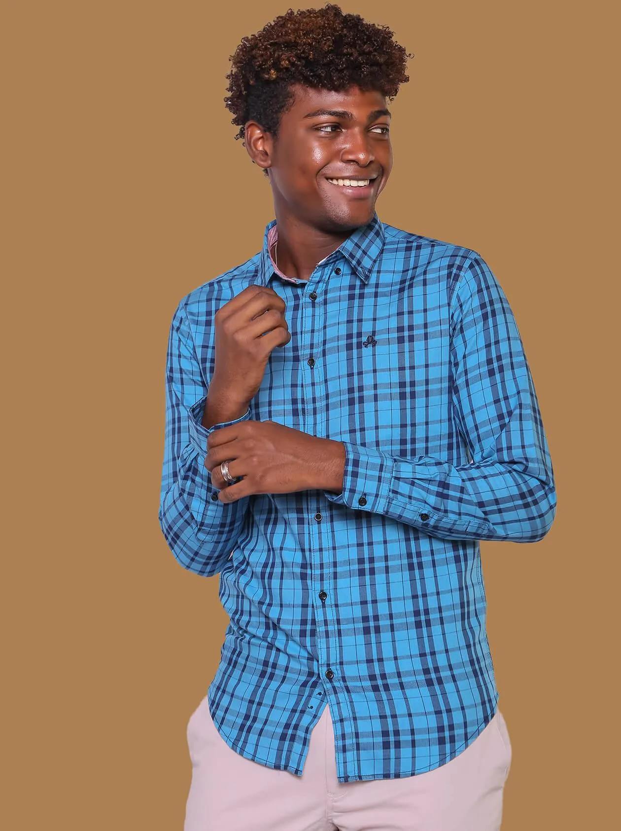 Sky Blue Checks Shirt for Men (GBM9002)