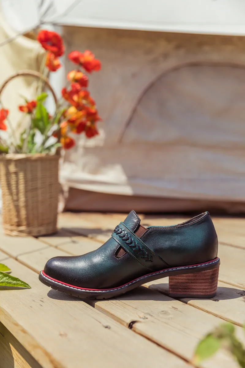 SOFFIA | Dark Green Leather Brogues Bootie