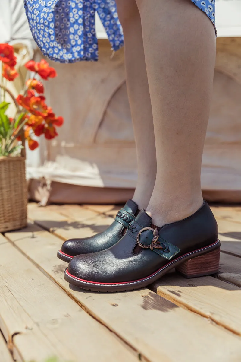 SOFFIA | Dark Green Leather Brogues Bootie