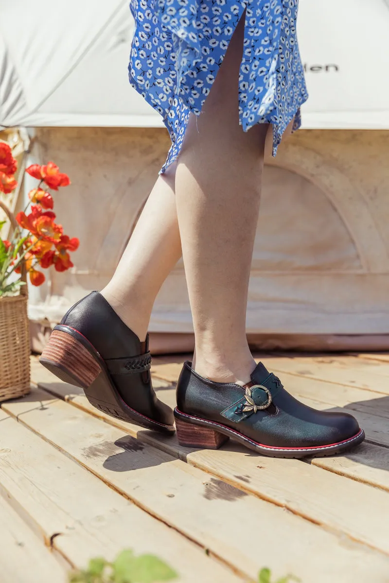 SOFFIA | Dark Green Leather Brogues Bootie