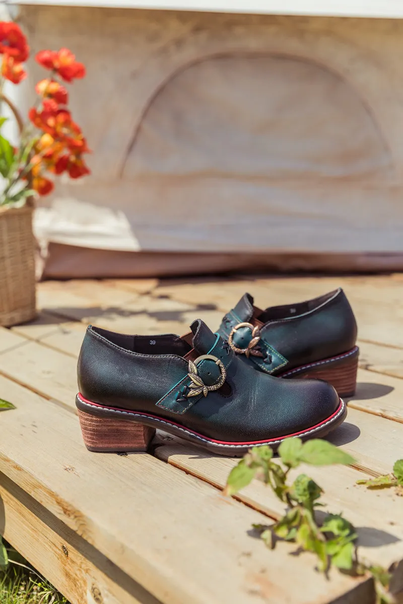 SOFFIA | Dark Green Leather Brogues Bootie