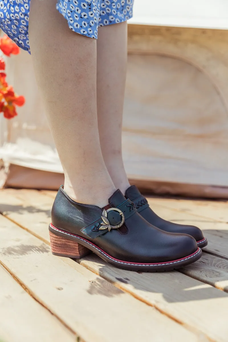 SOFFIA | Dark Green Leather Brogues Bootie