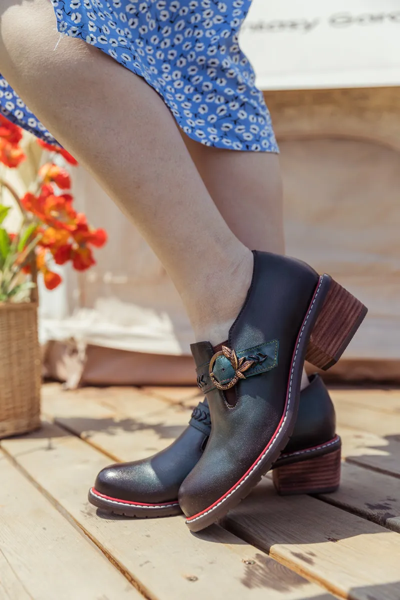 SOFFIA | Dark Green Leather Brogues Bootie