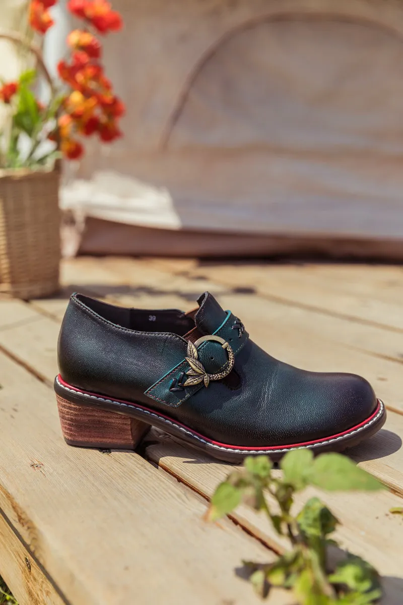SOFFIA | Dark Green Leather Brogues Bootie