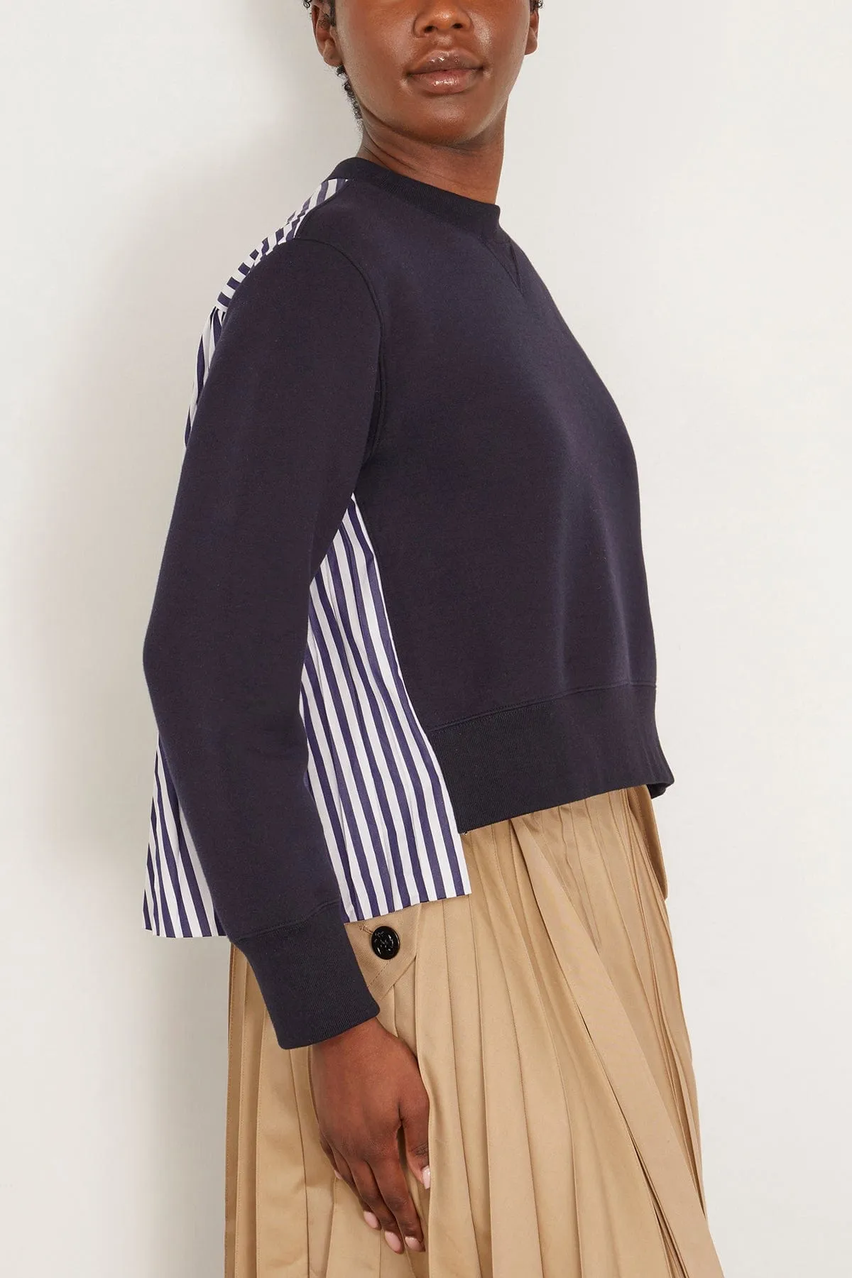 Sponge Sweat x Cotton Poplin Pullover in Navy Stripe