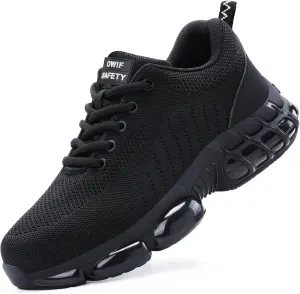 Steel Toe Work Shoes for Men Women Comfortable Lightweight Cushion Composite Toe Construction Safety Toe Sneakers 47S Black