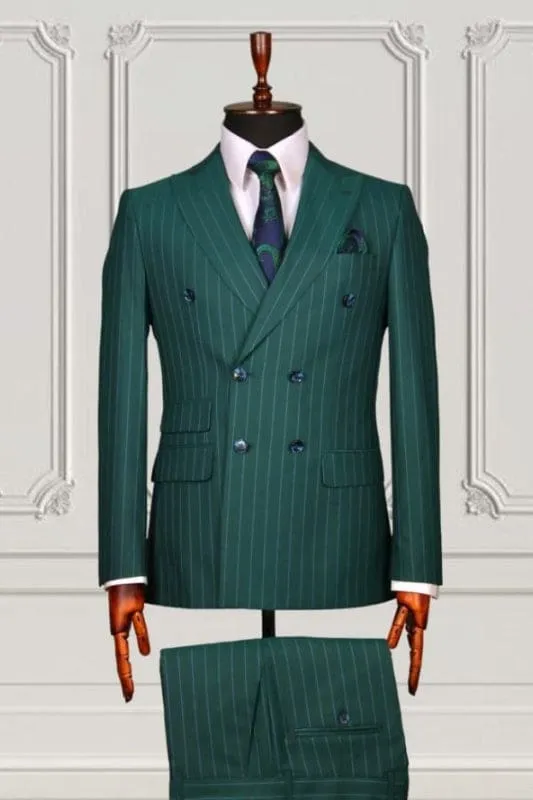 Stylish Dark Green Double Breasted Business Suits Peaked Lapel Wedding Grooms Suits