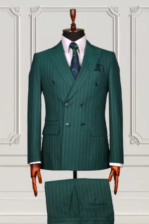 Stylish Dark Green Double Breasted Business Suits Peaked Lapel Wedding Grooms Suits