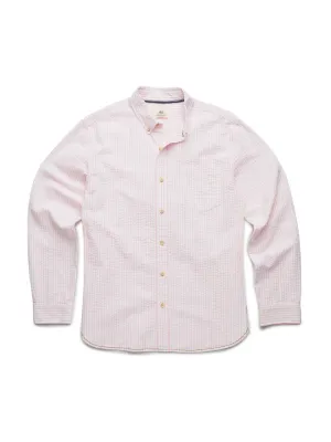 Surfside Supply Pink And White Vertical Striped Seersucker Button Up Shirt With Front Chest Pocket
