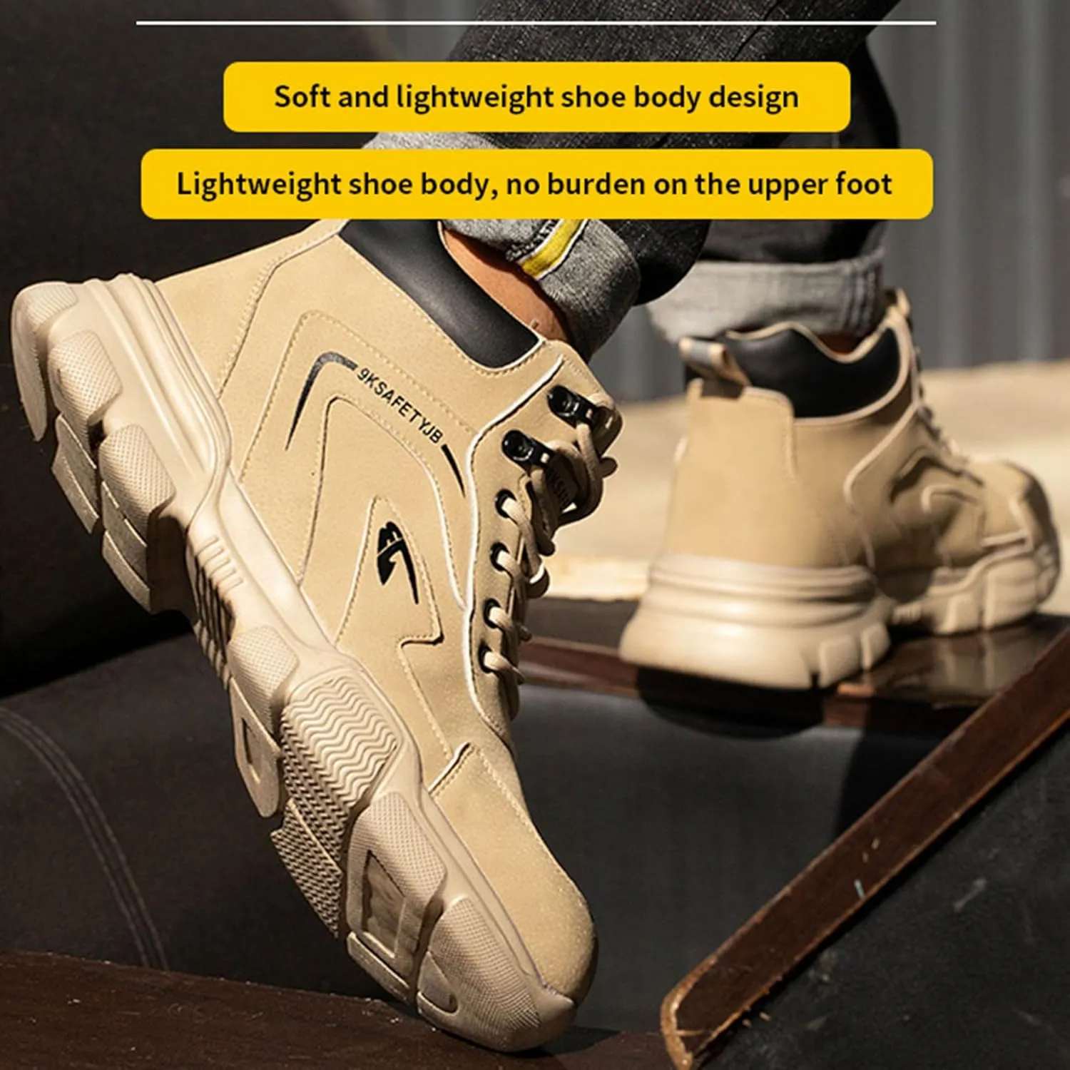 Tanleewa Steel Toe Boots for Men Non Slip Safety Boot Industrial Construction Comfortable Safety Work Shoes Indestructible Steel Toe Shoes