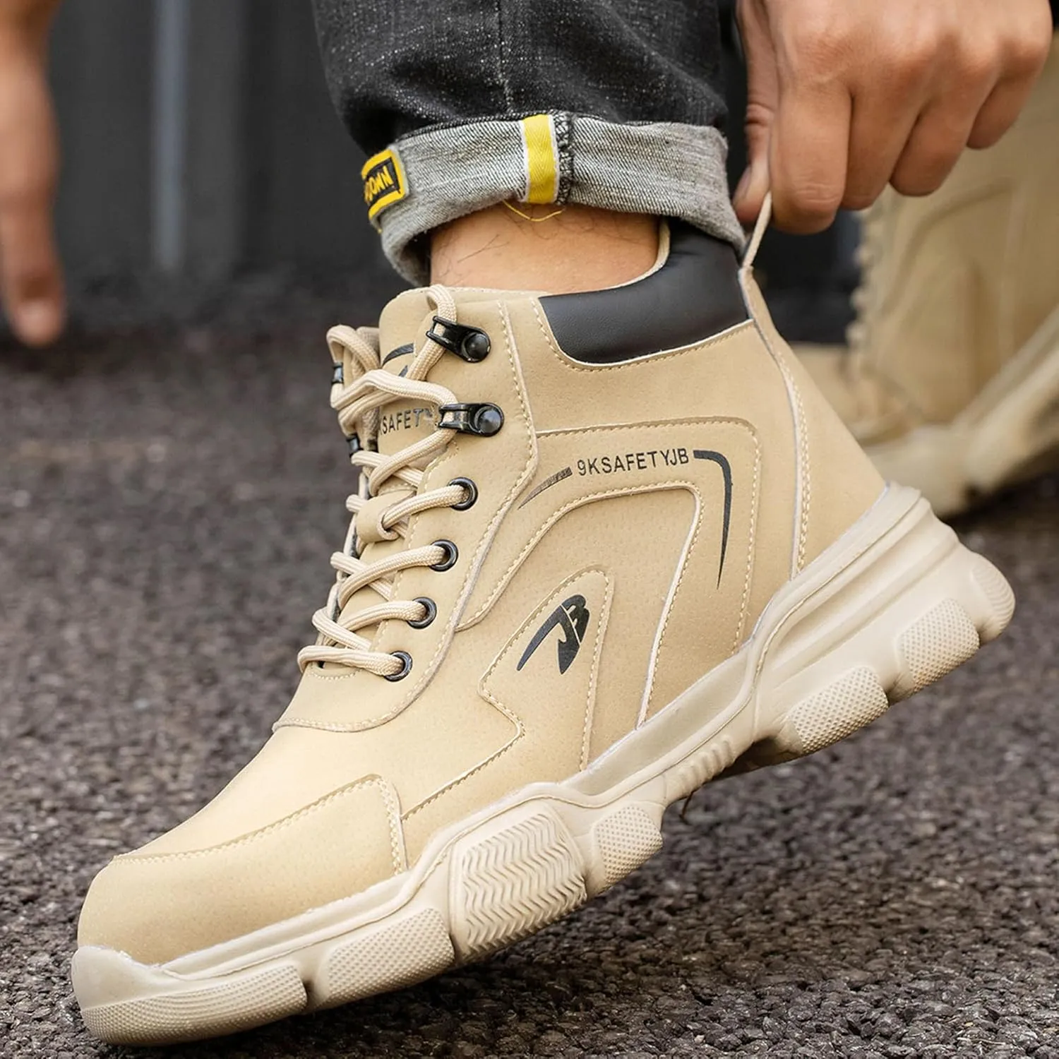 Tanleewa Steel Toe Boots for Men Non Slip Safety Boot Industrial Construction Comfortable Safety Work Shoes Indestructible Steel Toe Shoes