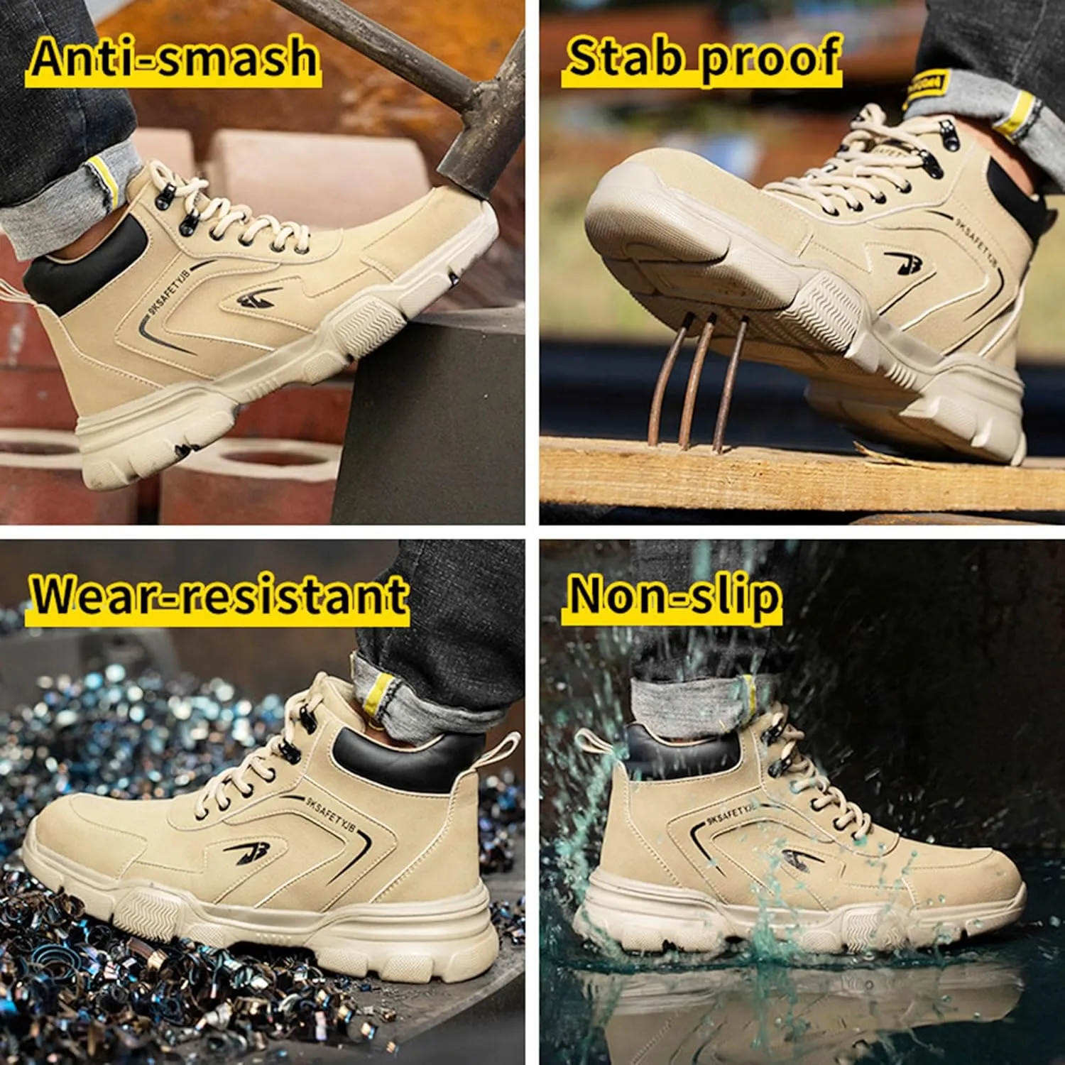 Tanleewa Steel Toe Boots for Men Non Slip Safety Boot Industrial Construction Comfortable Safety Work Shoes Indestructible Steel Toe Shoes