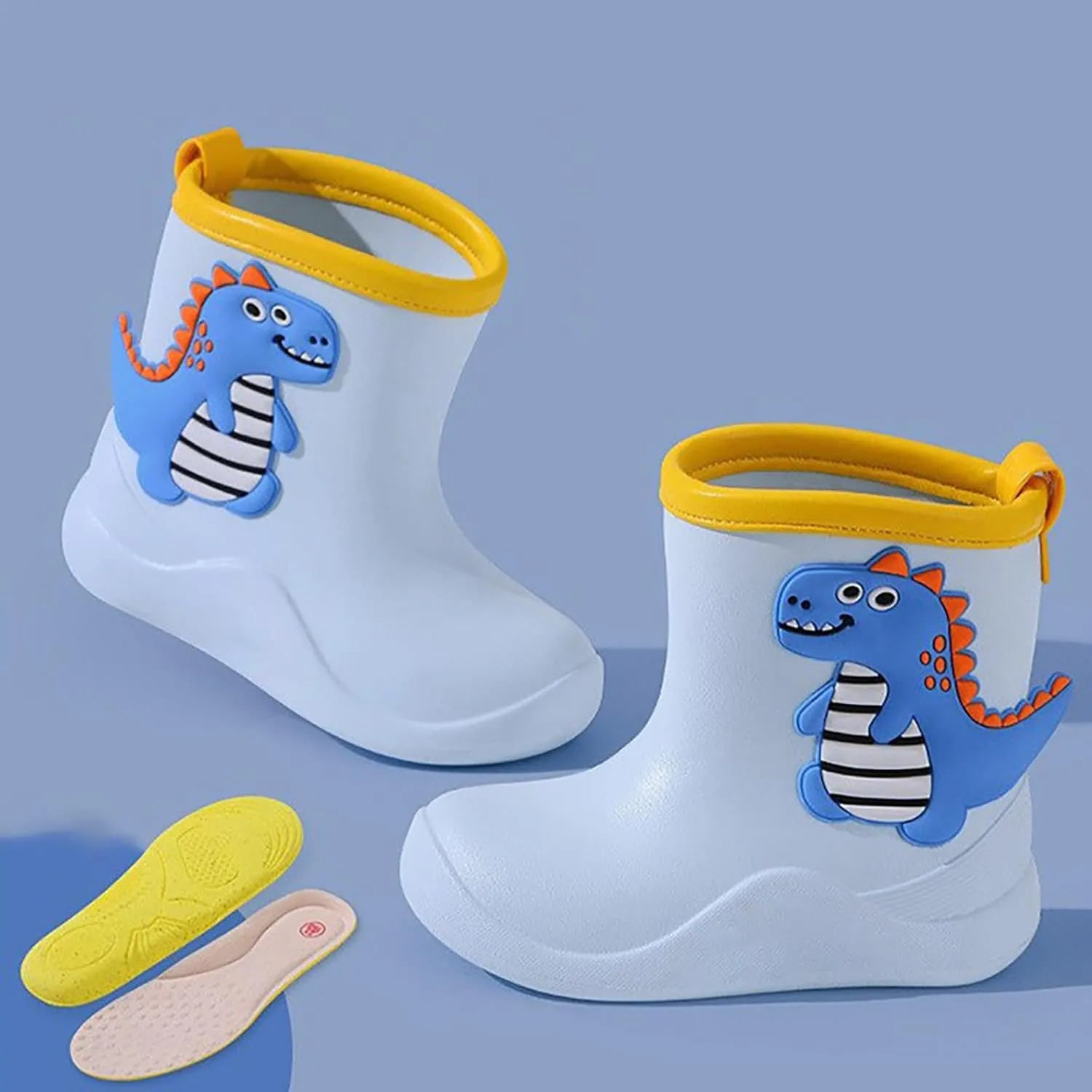 Toddler Baby Dinosaur Rain Boots Soft Rubber Non Slip Lightweight Slip On aterproof Rain Shoes Youth Boys Boots Size 8