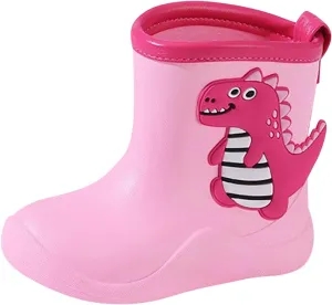 Toddler Baby Dinosaur Rain Boots Soft Rubber Non Slip Lightweight Slip On aterproof Rain Shoes Youth Boys Boots Size 8