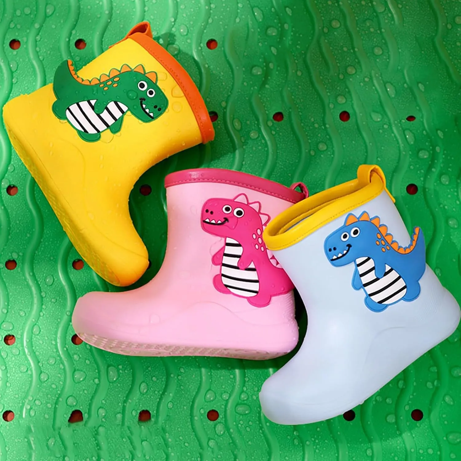 Toddler Baby Dinosaur Rain Boots Soft Rubber Non Slip Lightweight Slip On aterproof Rain Shoes Youth Boys Boots Size 8