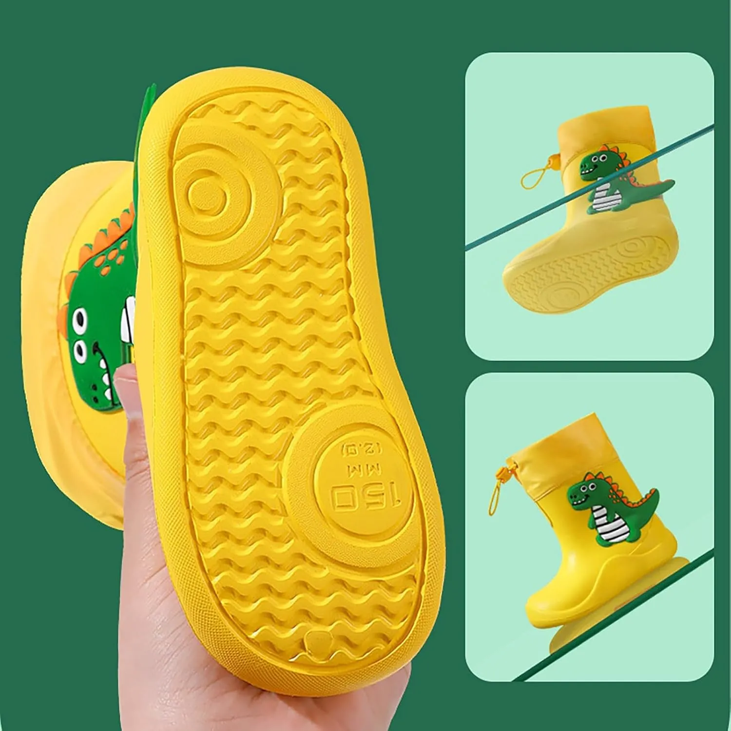 Toddler Baby Dinosaur Rain Boots Soft Rubber Non Slip Lightweight Slip On aterproof Rain Shoes Youth Boys Boots Size 8