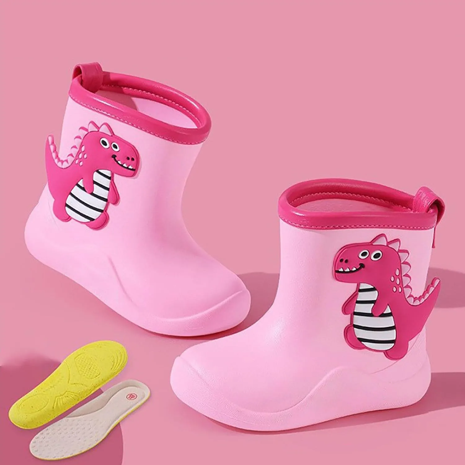 Toddler Baby Dinosaur Rain Boots Soft Rubber Non Slip Lightweight Slip On aterproof Rain Shoes Youth Boys Boots Size 8