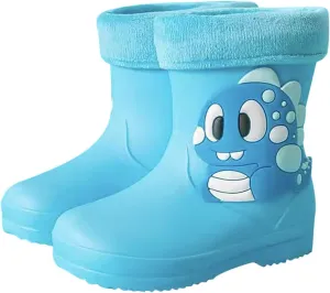 Toddler Dinosaur Rainboots with Fleece Lining Infant Kids Lightweight Waterproof Rubber Mud Boots Non Kids Water Shoes