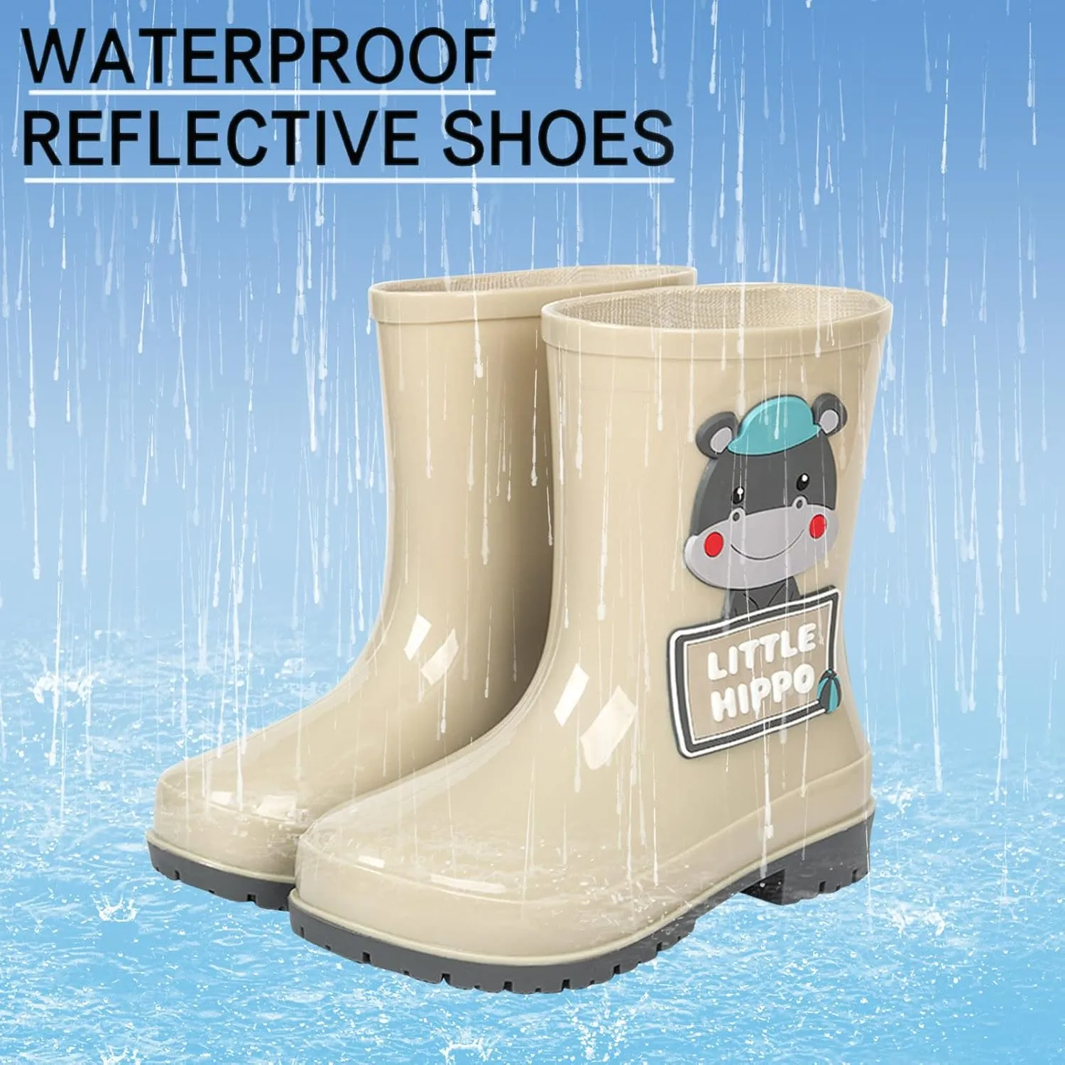 Toddler Rain Boots with Cute Cartoon Cow Kids Waterproof Rubber Boots for Girls Boys Soft Bottom Rain Boots