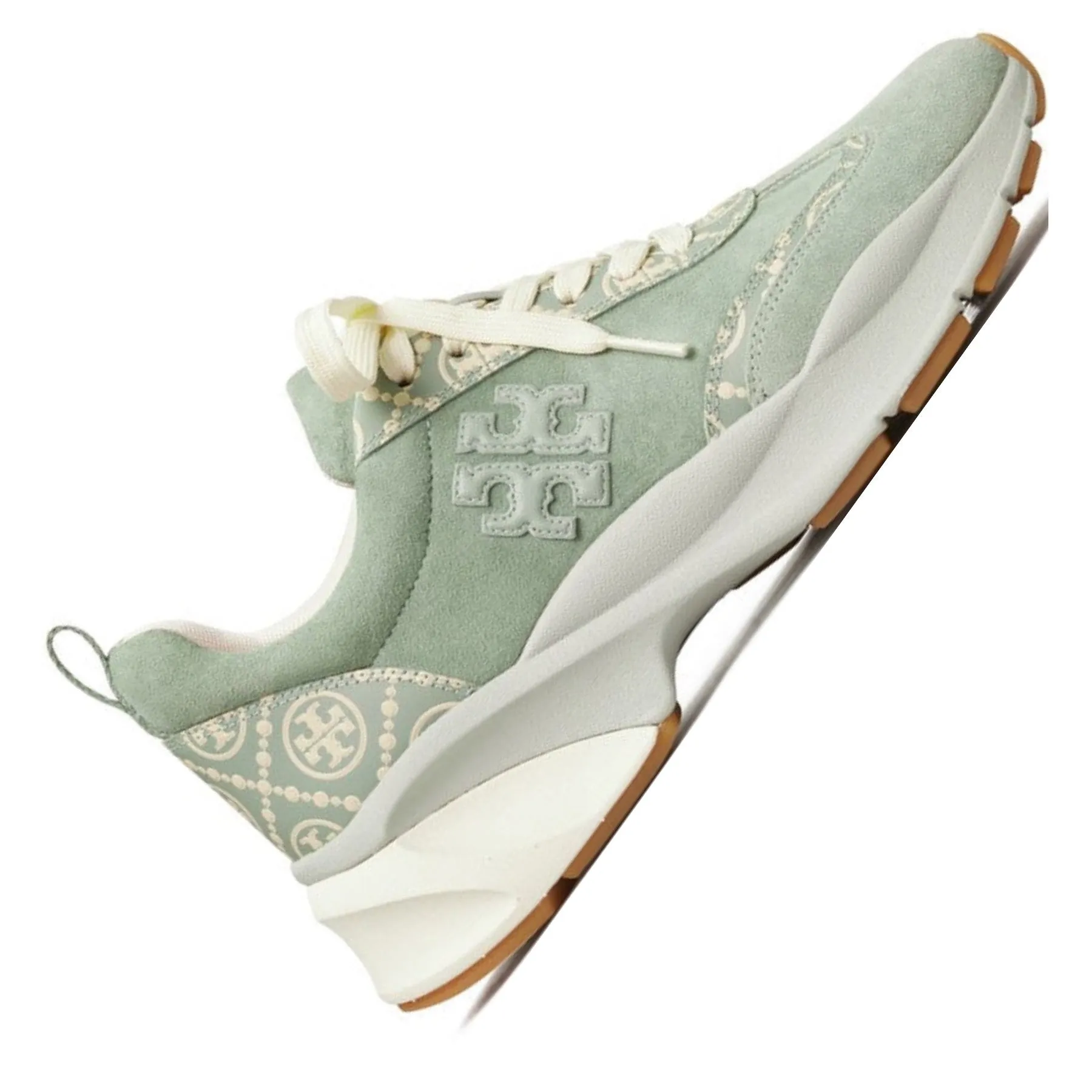 Tory Burch T Monogram Good Luck Trainer Sneakers Size 11 M  Blue Celadon / New Cream