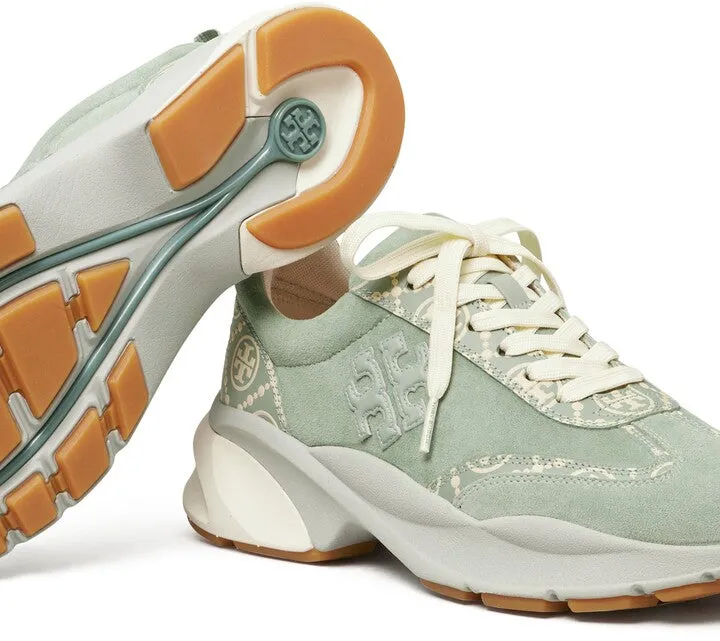 Tory Burch T Monogram Good Luck Trainer Sneakers Size 11 M  Blue Celadon / New Cream