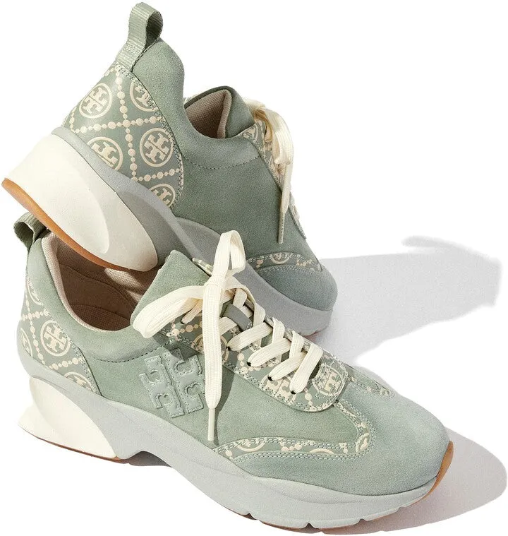 Tory Burch T Monogram Good Luck Trainer Sneakers Size 11 M  Blue Celadon / New Cream
