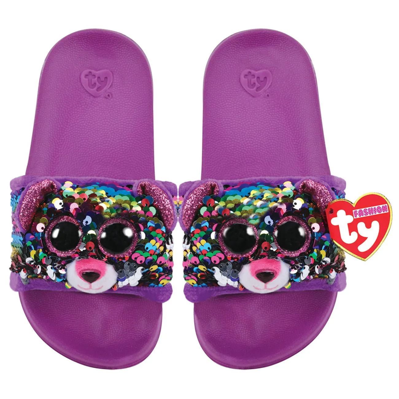 Ty Fashion Sequin Pool Slides M1-3 Dotty The Multicoloured Leopard