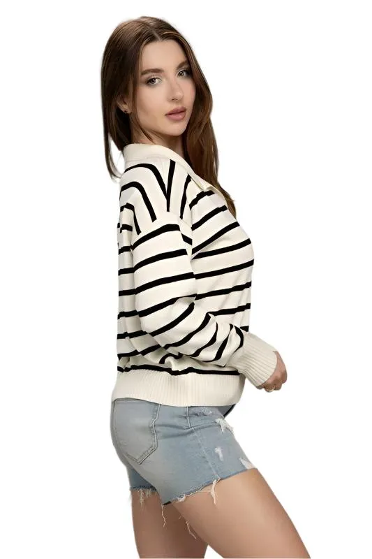 V Neck Striped Sweater