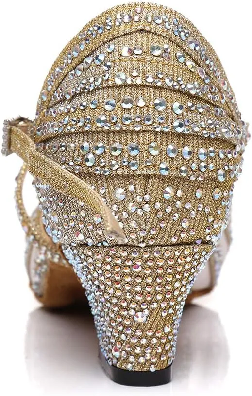 Women Latin Ballroom Dance Shoes Rhinestone Closed Toe Tango Salsa Dancing Shoes