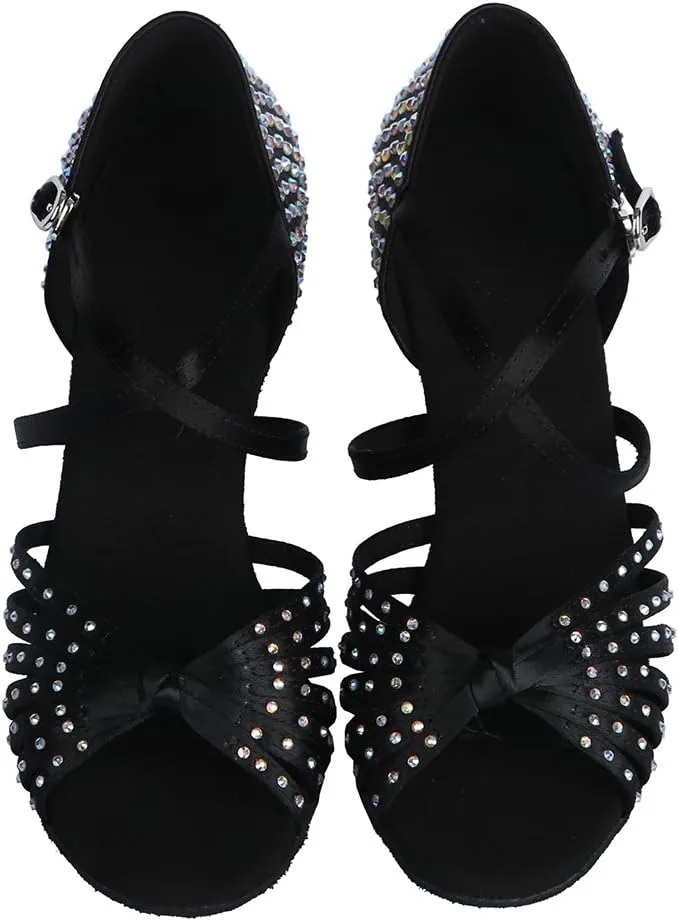 Women Rhinestone Latin Dance Shoes Ballroom Salsa Performance Dancing Heels