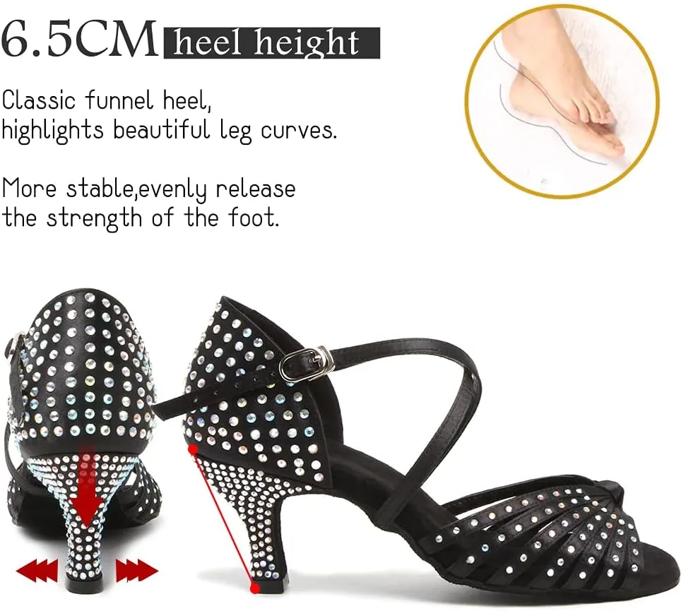 Women Rhinestone Latin Dance Shoes Ballroom Salsa Performance Dancing Heels